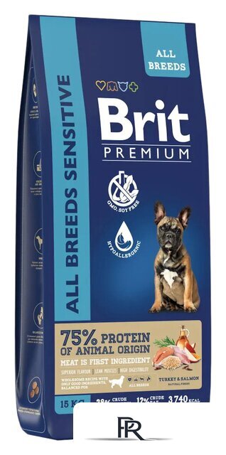 Сухой корм для собак Brit Premium Dog Sensitive с лососем и индейкой 15 кг - Изображение №1 — Интернет-магазин ПроЗаказ