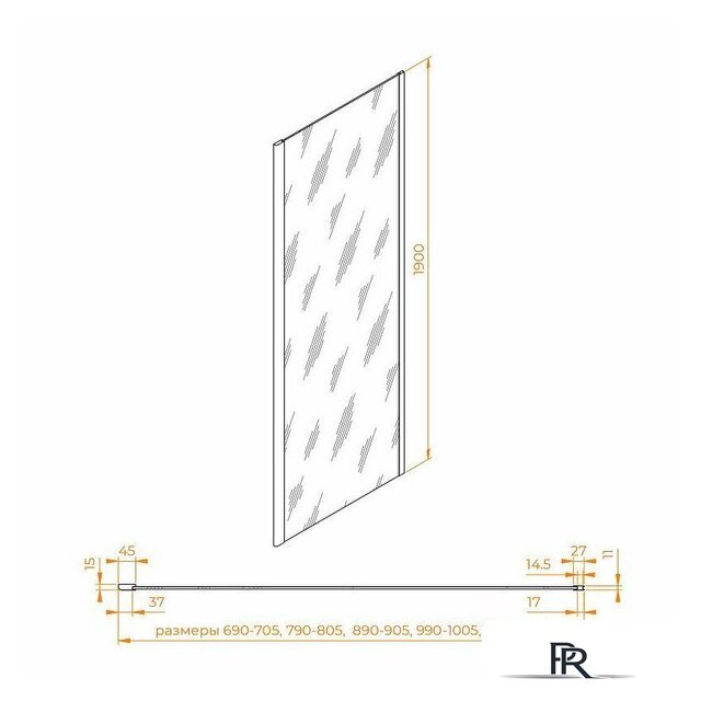 Душевая стенка RGW Z-050-5 352205507-11 (хром/прозрачное стекло) - Изображение №2 — Интернет-магазин ПроЗаказ