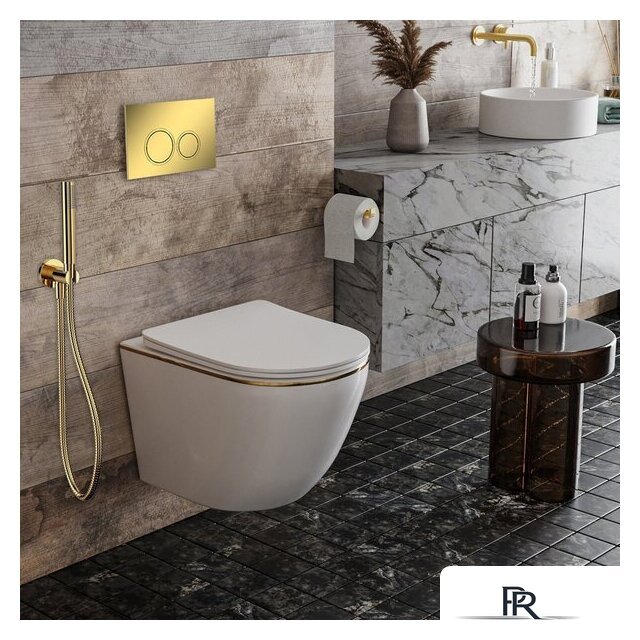 Унитаз подвесной Roxen Antares Gold в комплекте с инсталляцией StounFix Dual Fresh 6 в 1 968092 (кнопка: золото глянцевое ) - Изображение №9 — Интернет-магазин ПроЗаказ