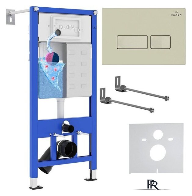 Унитаз подвесной Roxen Porto в комплекте с инсталляцией StounFix Dual Fresh 6 в 1 966662 (кнопка: бежевый) - Изображение №1 — Интернет-магазин ПроЗаказ