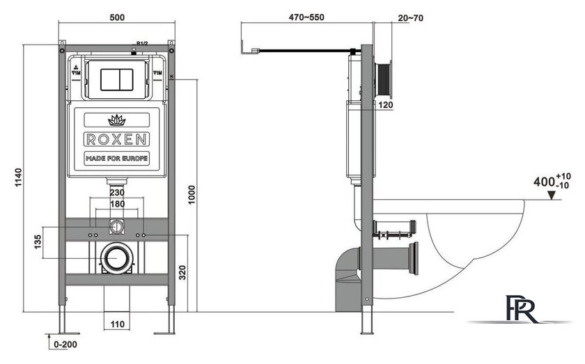 Унитаз подвесной Roxen Porto в комплекте с инсталляцией StounFix Dual Fresh 6 в 1 966662 (кнопка: бежевый) - Изображение №9 — Интернет-магазин ПроЗаказ