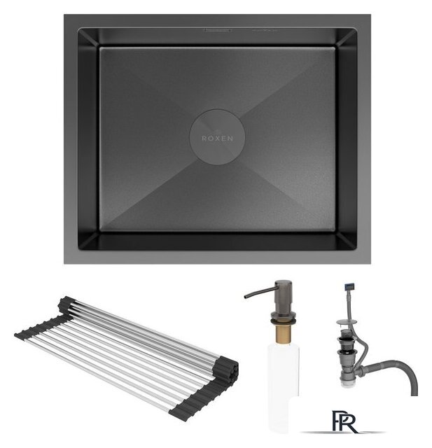 Кухонная мойка Roxen Uno 560210-54B-V графит/текстурная PVD покрытие (с ролл-матом и дозатором) - Изображение №9 — Интернет-магазин ПроЗаказ