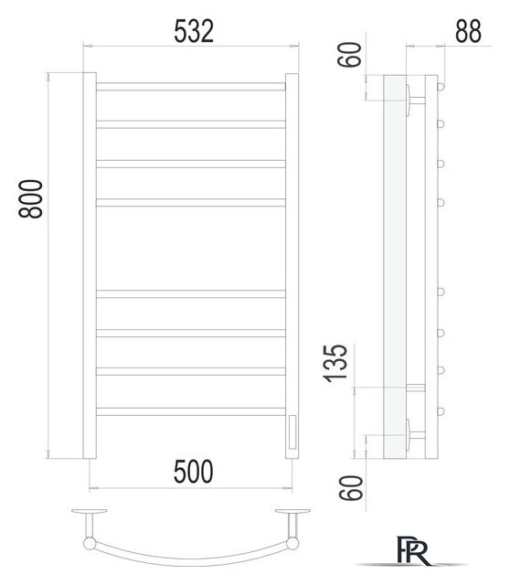 Полотенцесушитель TERMINUS Классик П8 500x800 КС 9003 бп электро (белый) - Изображение №3 — Интернет-магазин ПроЗаказ