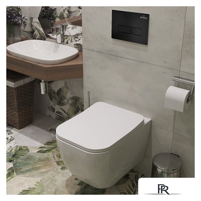 Унитаз подвесной Roxen Cube One Rimless 6 в 1 StounFix Dual Fresh 579341 (кнопка: черный матовый) - Изображение №12 — Интернет-магазин ПроЗаказ