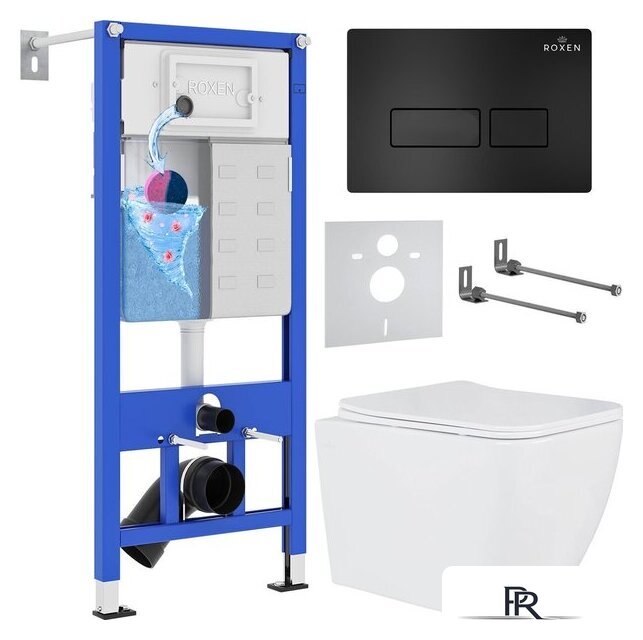 Унитаз подвесной Roxen Cube One Rimless 6 в 1 StounFix Dual Fresh 579341 (кнопка: черный матовый) - Изображение №1 — Интернет-магазин ПроЗаказ