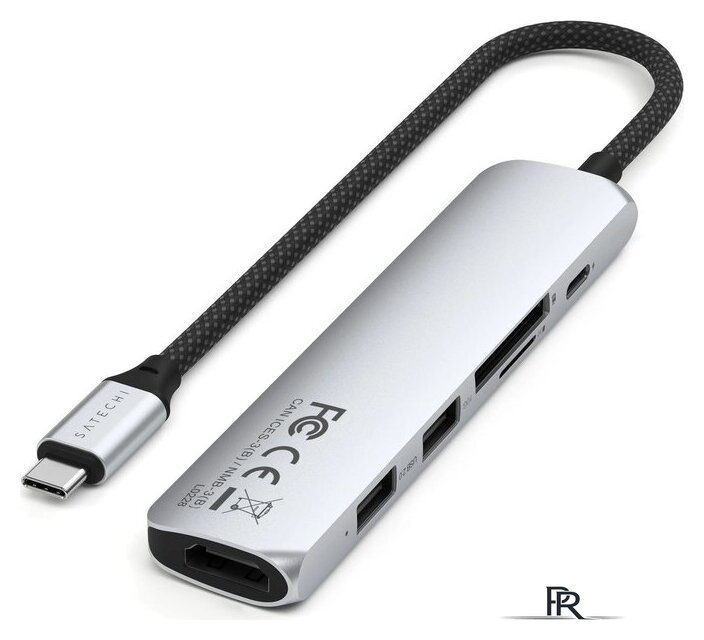 Док-станция Satechi 6-in-1 USB-C Slim Multiport Adapter ST-P6SS (серебристый) - Изображение №2 — Интернет-магазин ПроЗаказ