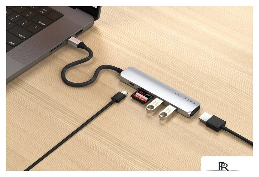 Док-станция Satechi 6-in-1 USB-C Slim Multiport Adapter ST-P6SS (серебристый) - Изображение №5 — Интернет-магазин ПроЗаказ