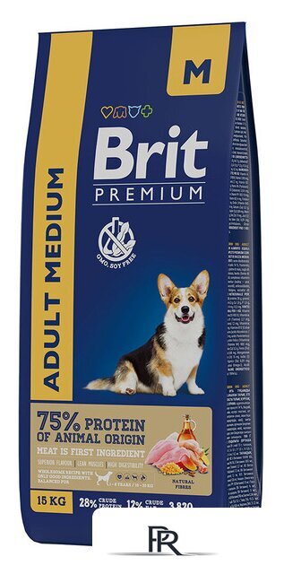 Сухой корм для собак Brit Premium Dog Adult Medium курица 15 кг - Изображение №1 — Интернет-магазин ПроЗаказ