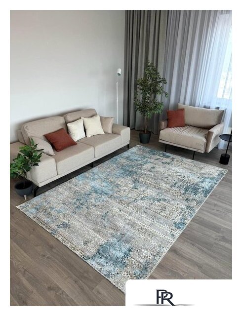 Ковер для жилой комнаты Radjab Carpet Бьянка Прямоугольник D057A 7568RK-B (2.4x3.4, Cream Shirink/Blue Fdy) - Изображение №4 — Интернет-магазин ПроЗаказ