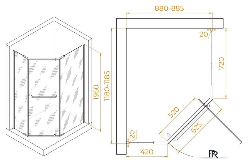Душевой уголок RGW PA-091 35089192-11 90x120 (хром/прозрачное стекло) - Изображение №2 — Интернет-магазин ПроЗаказ