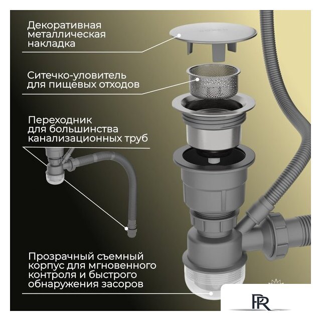 Кухонная мойка Roxen Uno 560210-54-V сатин/текстурная (с ролл-матом и дозатором) - Изображение №5 — Интернет-магазин ПроЗаказ
