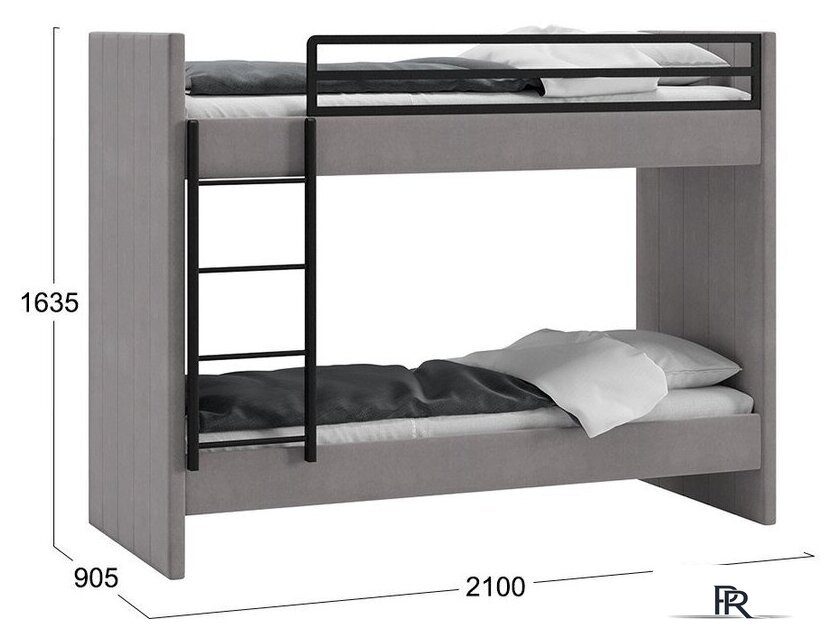 Двухъярусная кровать Трия Дарси с мягкой обивкой (велюр светло-серый) - Изображение №3 — Интернет-магазин ПроЗаказ