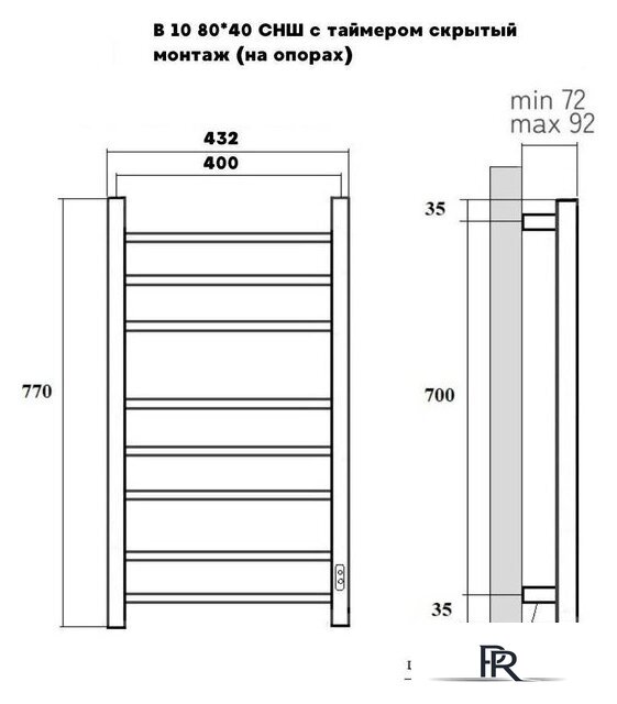 Полотенцесушитель Маргроид Ferrum Вид 10 СНШ 80x40 Черный матовый, скрытого монтажа, таймер справа - Изображение №3 — Интернет-магазин ПроЗаказ