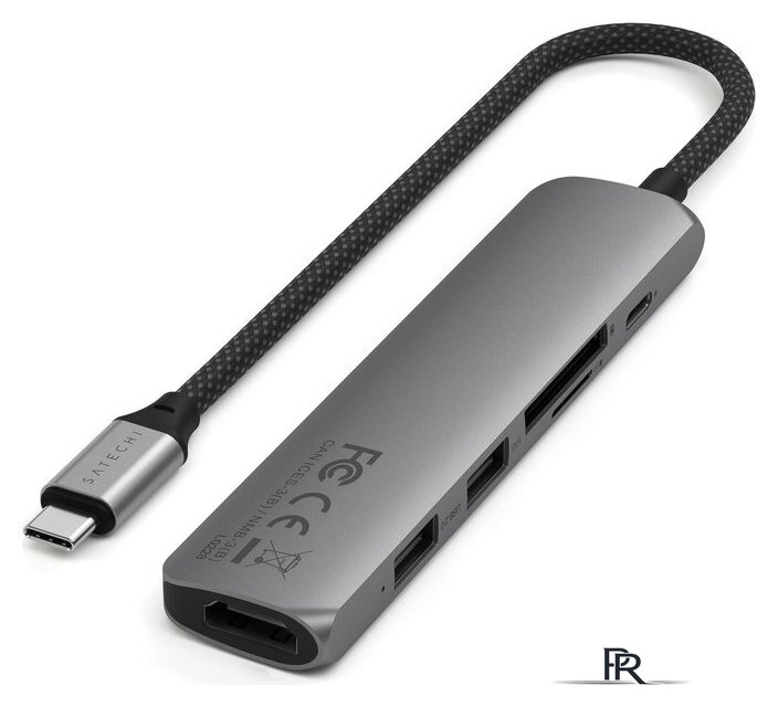 Док-станция Satechi 6-in-1 USB-C Slim Multiport Adapter ST-P6SM (серый) - Изображение №2 — Интернет-магазин ПроЗаказ