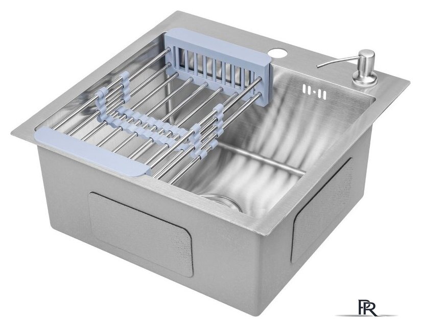 Кухонная мойка Saniteco 4848 + Spike F9S07000 (хром, с сифоном, дозатором и коландером) - Изображение №2 — Интернет-магазин ПроЗаказ