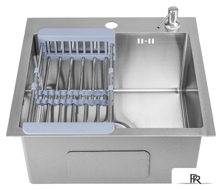 Кухонная мойка Saniteco 4848 + Spike F9S07000 (хром, с сифоном, дозатором и коландером) - Изображение №4 — Интернет-магазин ПроЗаказ