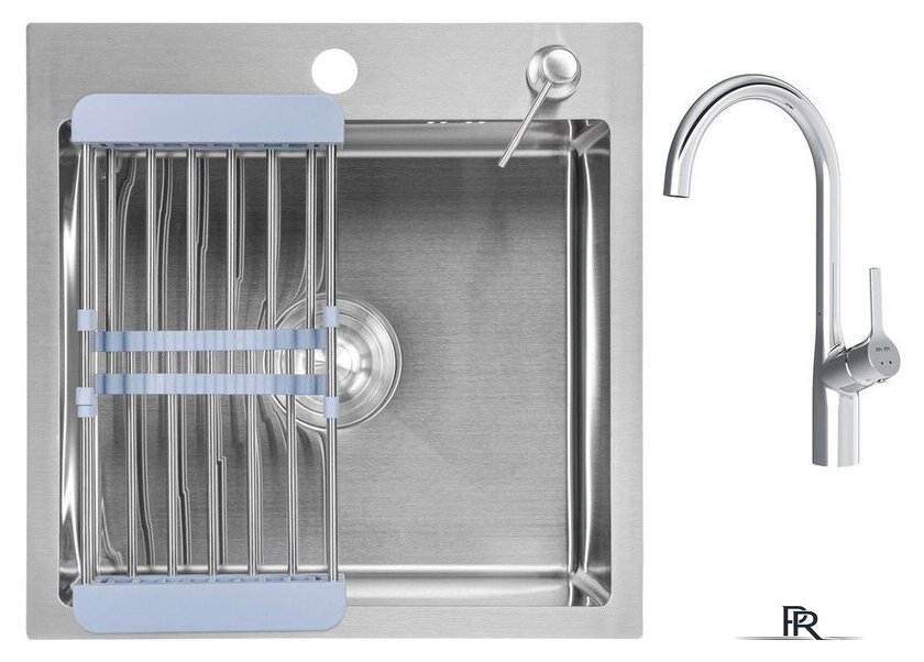 Кухонная мойка Saniteco 4848 + Spike F9S07000 (хром, с сифоном, дозатором и коландером) - Изображение №1 — Интернет-магазин ПроЗаказ