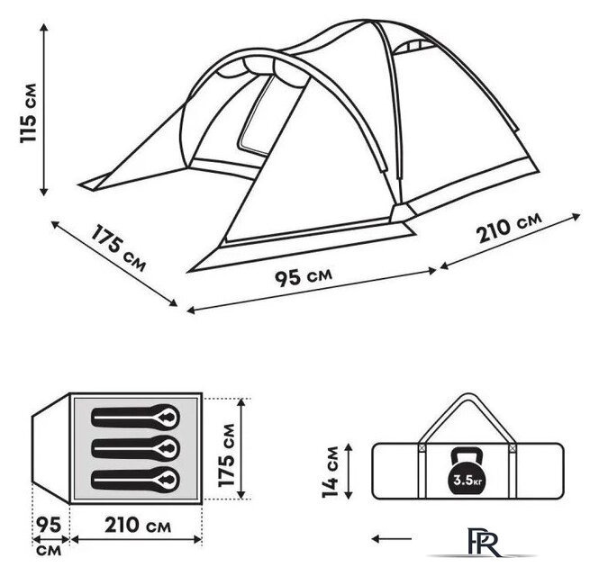Треккинговая палатка RSP Outdoors Krewl 3 T-KRE-3-GN - Изображение №15 — Интернет-магазин ПроЗаказ