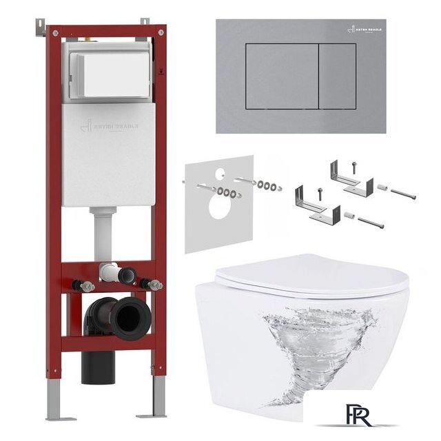 Унитаз подвесной Roxen Antares Tornado в комплекте с инсталляцией Asten Readle Zentralmodul с кнопкой сатин (хром матовый) - Изображение №1 — Интернет-магазин ПроЗаказ