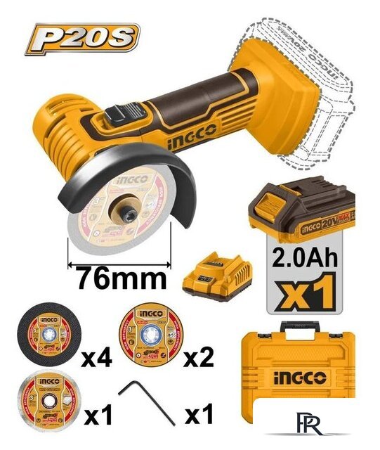 Угловая шлифмашина Ingco CAGLI76012 (с 1-им АКБ, кейс) - Изображение №1 — Интернет-магазин ПроЗаказ