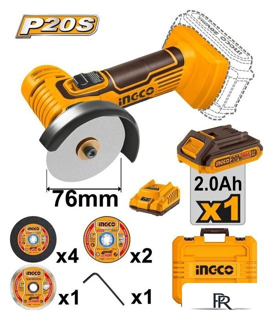 Угловая шлифмашина Ingco CAGLI76012 (с 1-им АКБ, кейс) - Изображение №3 — Интернет-магазин ПроЗаказ