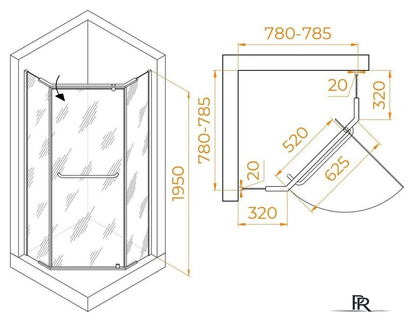 Душевой уголок RGW PA-081B 35088188-14 80x80 (черный/прозрачное стекло) - Изображение №2 — Интернет-магазин ПроЗаказ