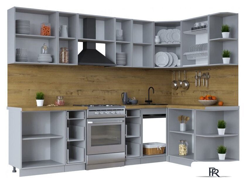 Готовая кухня Интерлиния Тренд 1.5x2.8 правая (мята/белый/бискайская сосна) - Изображение №3 — Интернет-магазин ПроЗаказ