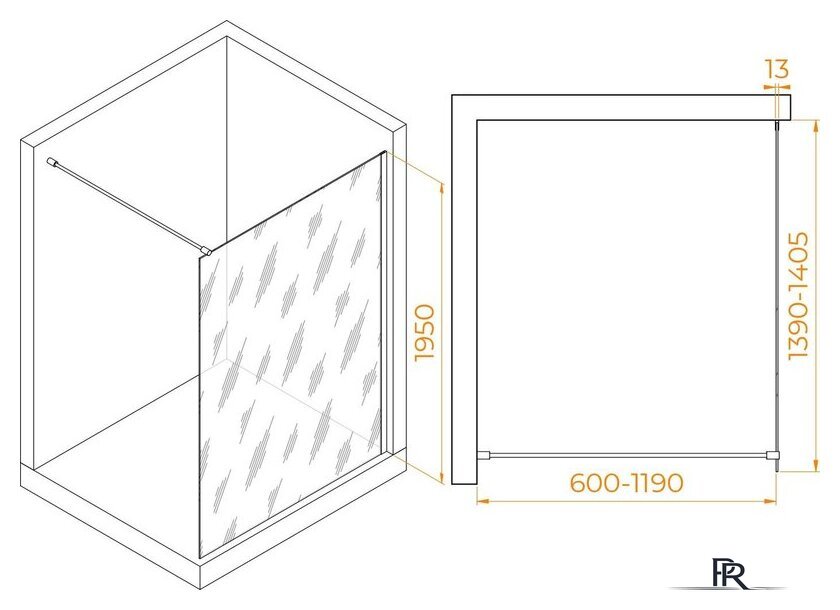 Душевая стенка RGW WA-010G 351001014-16 140 (золото/прозрачное стекло) - Изображение №2 — Интернет-магазин ПроЗаказ