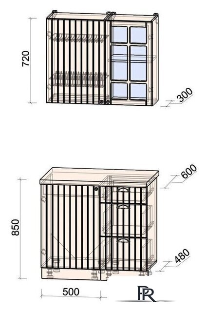 Готовая кухня Интерлиния Берес 0.9А (дуб полярный/дуб полярный/серый каспий) - Изображение №3 — Интернет-магазин ПроЗаказ