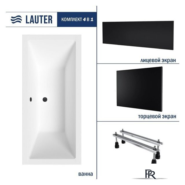 Ванна Lauter Oasis 190х90 21203090 (с ножками и лицевым черным экраном) - Изображение №3 — Интернет-магазин ПроЗаказ