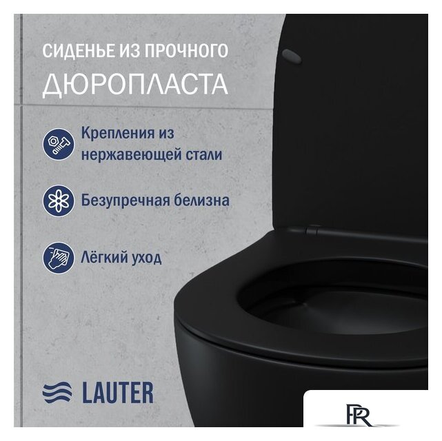 Унитаз подвесной Lauter Sulzdorf 21103001B+Solido 38811KF0 с кнопкой+панель 37131000 (прямоугольная, черный) - Изображение №3 — Интернет-магазин ПроЗаказ