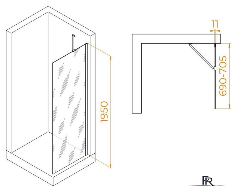 Душевая стенка RGW WA-102B 351010207-14 70 (черный/прозрачное стекло) - Изображение №2 — Интернет-магазин ПроЗаказ