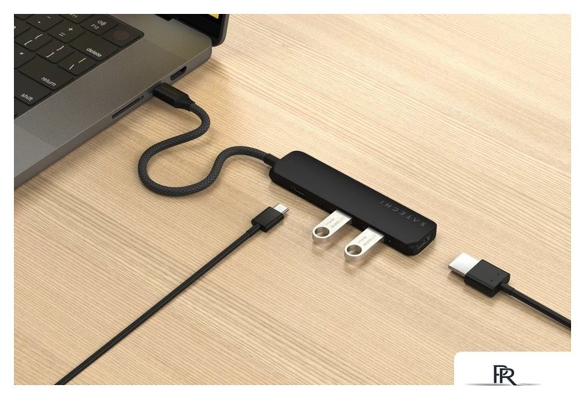 Док-станция Satechi 4-in-1 USB-C Slim Multiport Adapter 4K ST-P4SK (черный) - Изображение №5 — Интернет-магазин ПроЗаказ