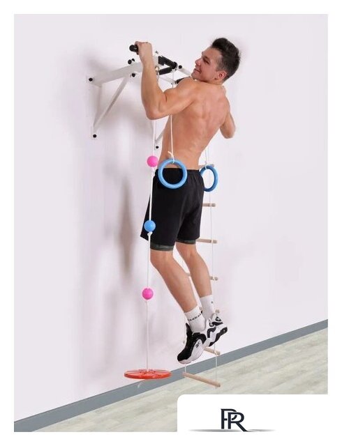 Турник Absolute Champion Оптимист АЧ 10045 (тарзанка, лестница, кольца, черный, черные ручки) - Изображение №2 — Интернет-магазин ПроЗаказ