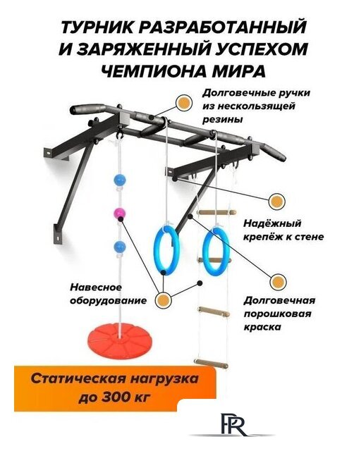 Турник Absolute Champion Оптимист АЧ 10045 (тарзанка, лестница, кольца, черный, черные ручки) - Изображение №7 — Интернет-магазин ПроЗаказ