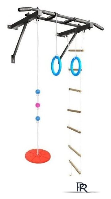 Турник Absolute Champion Оптимист АЧ 10045 (тарзанка, лестница, кольца, черный, черные ручки) - Изображение №1 — Интернет-магазин ПроЗаказ