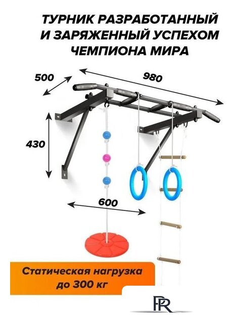 Турник Absolute Champion Оптимист АЧ 10045 (тарзанка, лестница, кольца, черный, черные ручки) - Изображение №8 — Интернет-магазин ПроЗаказ