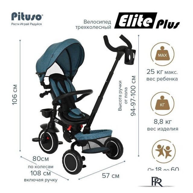 Детский велосипед Pituso Elite Plus (сине-зеленый) - Изображение №6 — Интернет-магазин ПроЗаказ