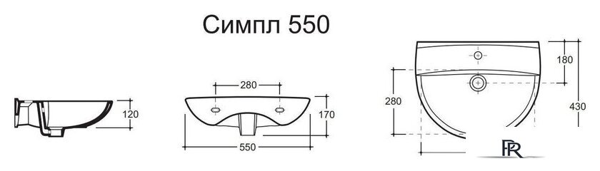 Умывальник Керамин Симпл 55 (с отверстием и пъедесталом) - Изображение №2 — Интернет-магазин ПроЗаказ