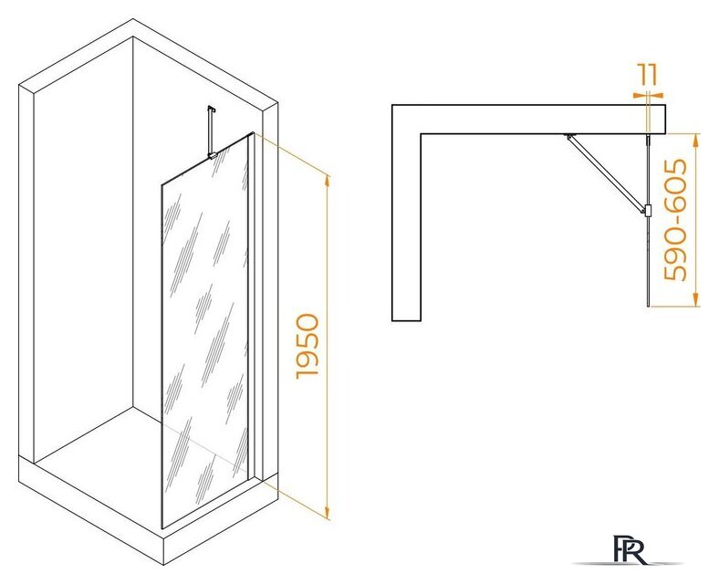 Душевая стенка RGW WA-102B 351010206-14 60 (черный/прозрачное стекло) - Изображение №2 — Интернет-магазин ПроЗаказ