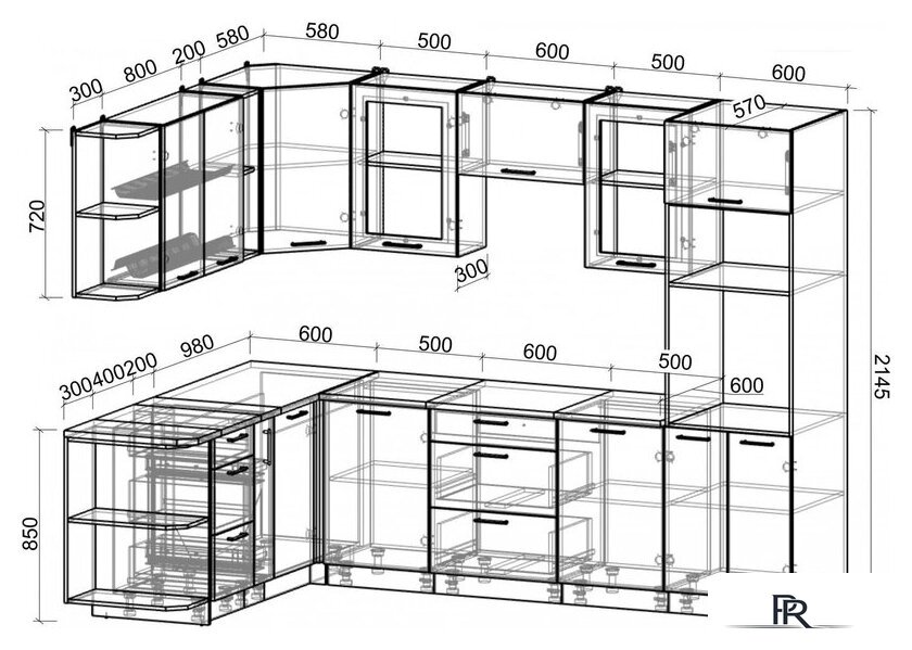 Готовая кухня Интерлиния Мила Gloss 1.88x2.8 левая (серый софт/серый софт/травертин серый) - Изображение №6 — Интернет-магазин ПроЗаказ