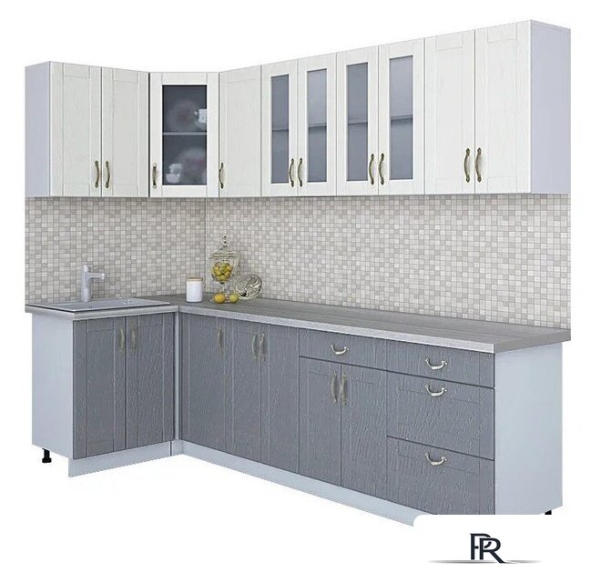 Готовая кухня Интерлиния Мила Крафт 1.2x2.8 (дуб серый/дуб полярный/травертин серый) - Изображение №1 — Интернет-магазин ПроЗаказ