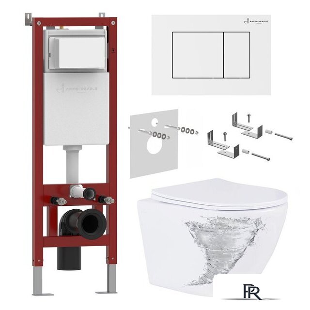 Унитаз подвесной Roxen Antares Tornado в комплекте с инсталляцией Asten Readle Zentralmodul с белой кнопкой - Изображение №1 — Интернет-магазин ПроЗаказ