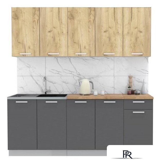 Готовая кухня Интерлиния Мила Лайт 2.0 (дуб золотой-антрацит-дуб бунратти) - Изображение №1 — Интернет-магазин ПроЗаказ