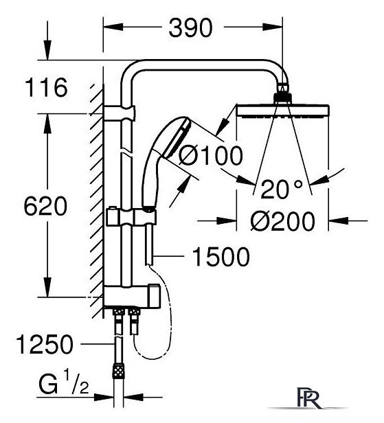 Душевая система  Grohe New Tempesta System 200 27389002 - Изображение №2 — Интернет-магазин ПроЗаказ