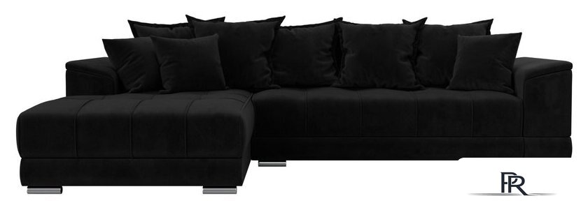 Угловой диван Лига диванов НордСтар левый 121112L (велюр черный/подушки велюр черный) - Изображение №2 — Интернет-магазин ПроЗаказ