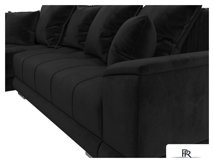 Угловой диван Лига диванов НордСтар левый 121112L (велюр черный/подушки велюр черный) - Изображение №5 — Интернет-магазин ПроЗаказ