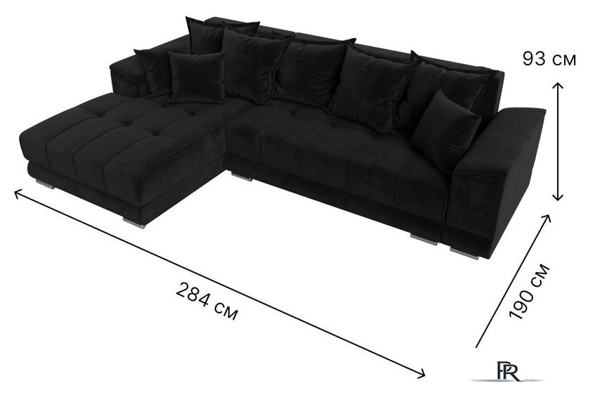 Угловой диван Лига диванов НордСтар левый 121112L (велюр черный/подушки велюр черный) - Изображение №9 — Интернет-магазин ПроЗаказ