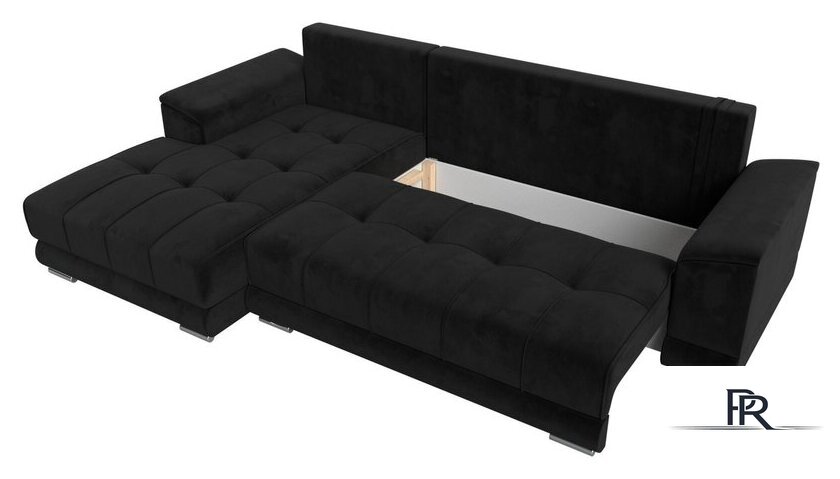 Угловой диван Лига диванов НордСтар левый 121112L (велюр черный/подушки велюр черный) - Изображение №6 — Интернет-магазин ПроЗаказ