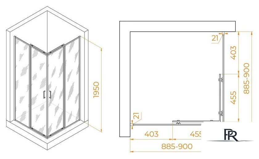 Душевой уголок RGW PA-030B 3508103099-24 90x90 (черный/матовое-сатинат стекло) - Изображение №2 — Интернет-магазин ПроЗаказ